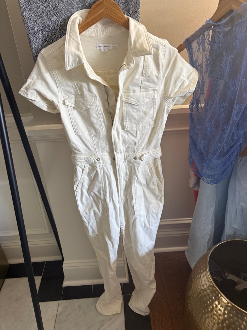 Good American White Short-Sleeve Utility Jumpsuit